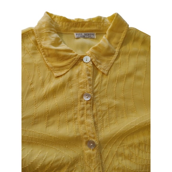 Russ Berrie Tops - Russ Berens Long Sleeve Shirt Shear Yellow Top Stitching Malibu USA Womens Large